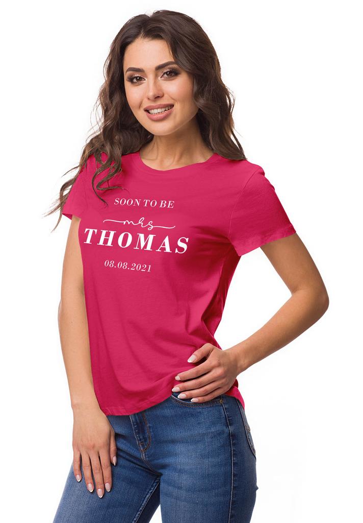Inkdotpot Персонализированная женская футболка-топ Скоро будет Миссис Свадебное объявление