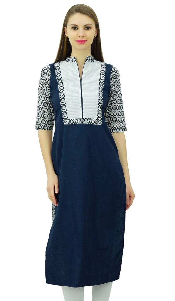 Phagun Длинное платье-трапеция из хлопка с принтом, расклешенная туника-курта