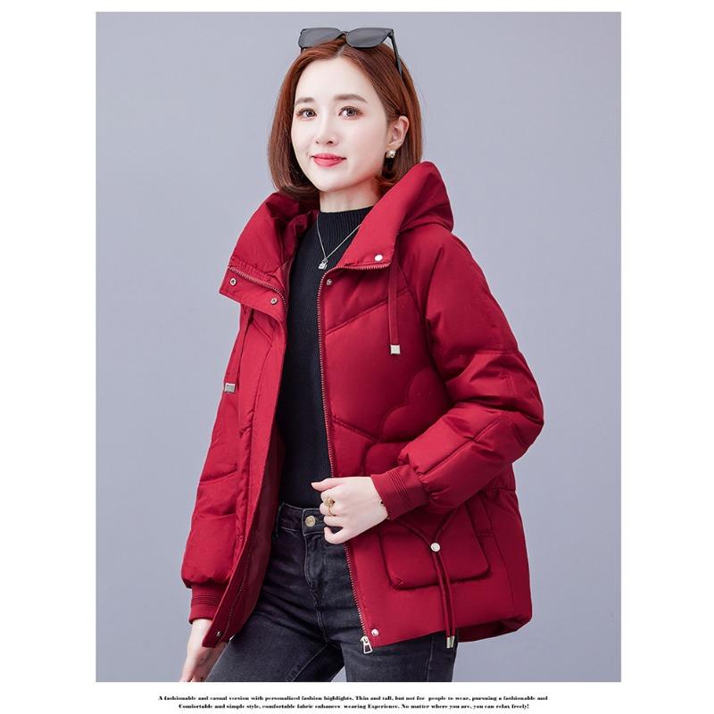 Women Loose Winter Warm Hooded Cotton Padded Coat Solid Color