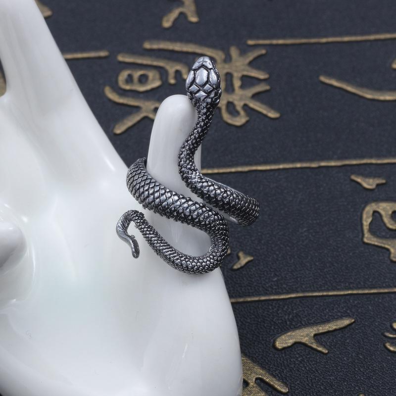 Gothic Ring Silver Black Metal Serpent Ring Women's Men's Fashion Adjustable Ring Jewelry MIT