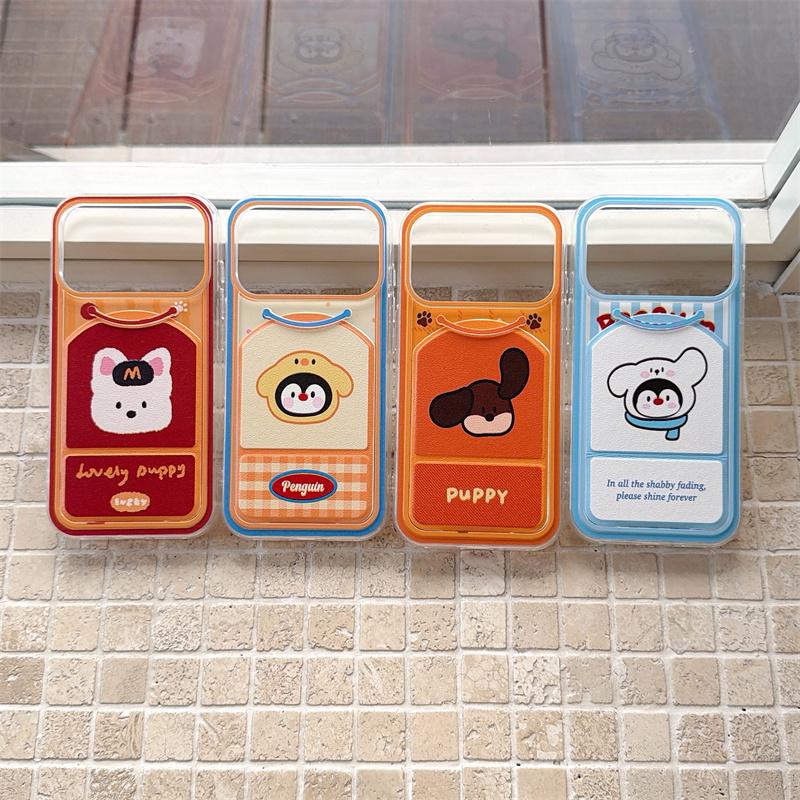 Cute Puppy Penguin Magnetic Phone Case For iPhone 17 16 15 14 Pro Max with Flip Stand Blue Orange Shockproof Cover For Magsafe