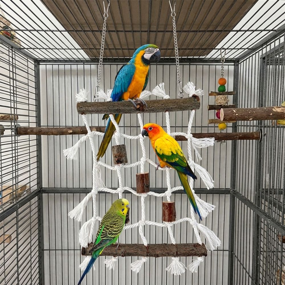 Linen-cotton Bird Climbing Ladder Wooden Branch Bird Climbing Frame Bird Gym