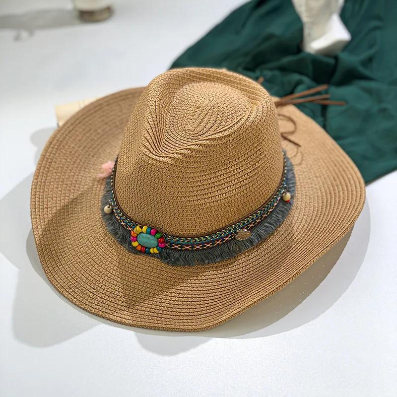 Summer Women's Men's Sun Hat Western Cowboy Gentleman Jazz Sunscreen Handmade Straw Hats