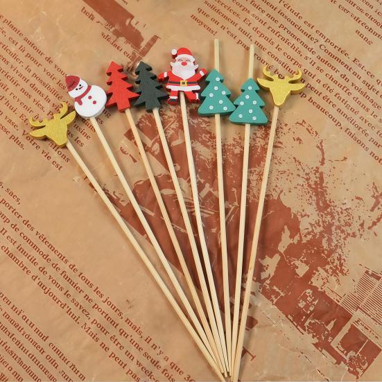 100PCS Cocktail Picks, Christmas Theme Disposable Fruit Tags, Bamboo Food Picks Toothpicks, for Fruits Desserts Cocktails Burgers