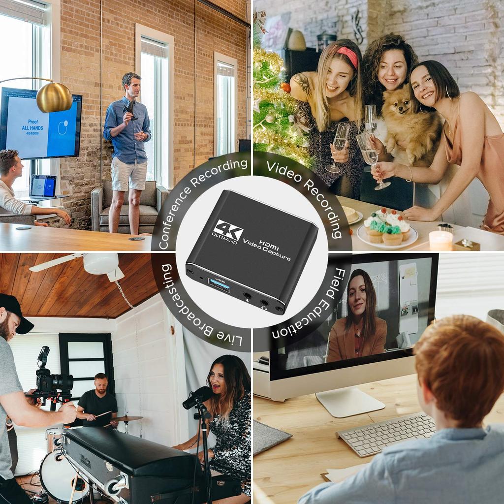 Capture Card, Audio Video Capture Card with Microphone 4K HDMI Loop-Out, 1080p 60fps Video Recorder for Gaming/Live Streaming/Video Conference