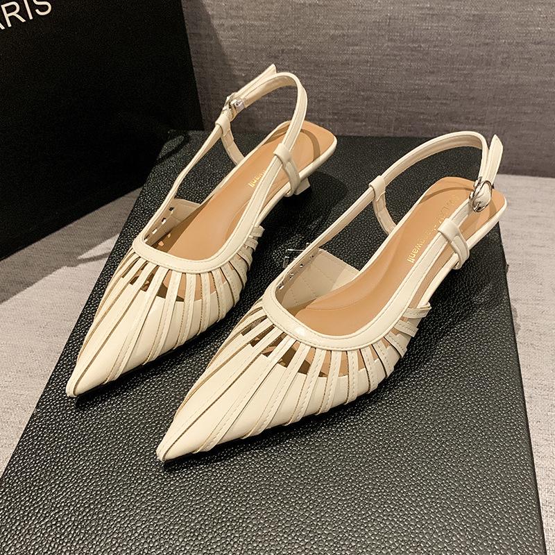 Summer New Fashion Pointed Head Hollow Bag Head Half Slippers Women's Stiletto High Heels Sandals