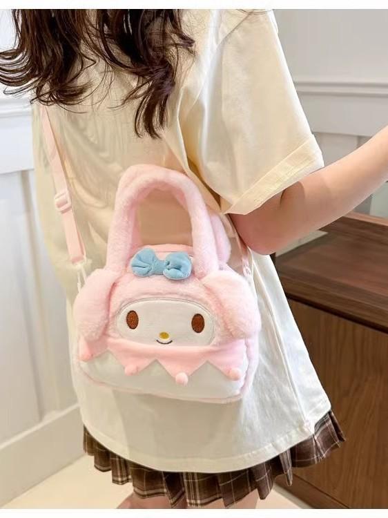 Kuromi Soft Furry Small Round Bag With Phone Compartment For Girls