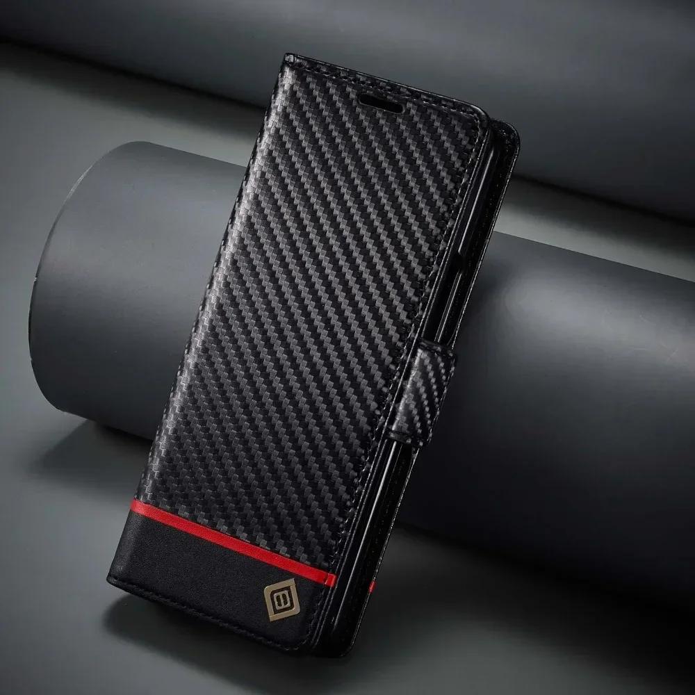 Чехол из углеродного волокна и кожи для телефона Samsung Galaxy Z Fold 6 5 4 3 Fold6 Fold5 Fold4 Магнитный флип-кошелек с чехлом для карт