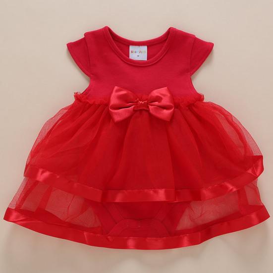 Girl Dress Lovely Net Yarn Splicing O-neck Baby One-piece Romper Mesh Dress for Party