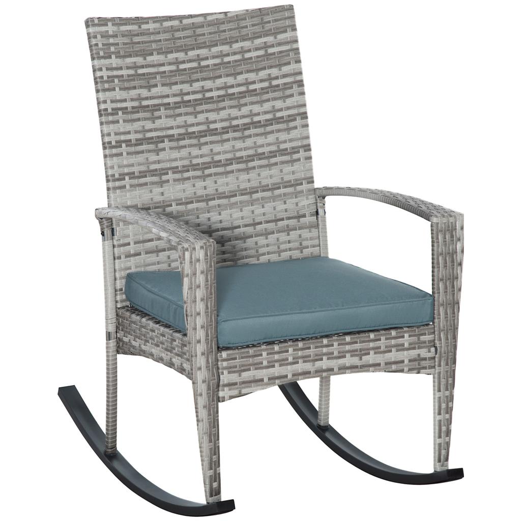 Rocking Chair Swing Chair Garden Chair with Cushion, Poly Rattan+Metal, Gray, 66 x 88 x 98 cm
