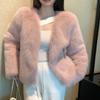 Winter New Vintage Long Sleeve Fox Fur Jackets Women Fashion V-neck Elegant Plush Short Coats Women Solid Slim Fit Casual Fleece Ladies Coat Top 25520