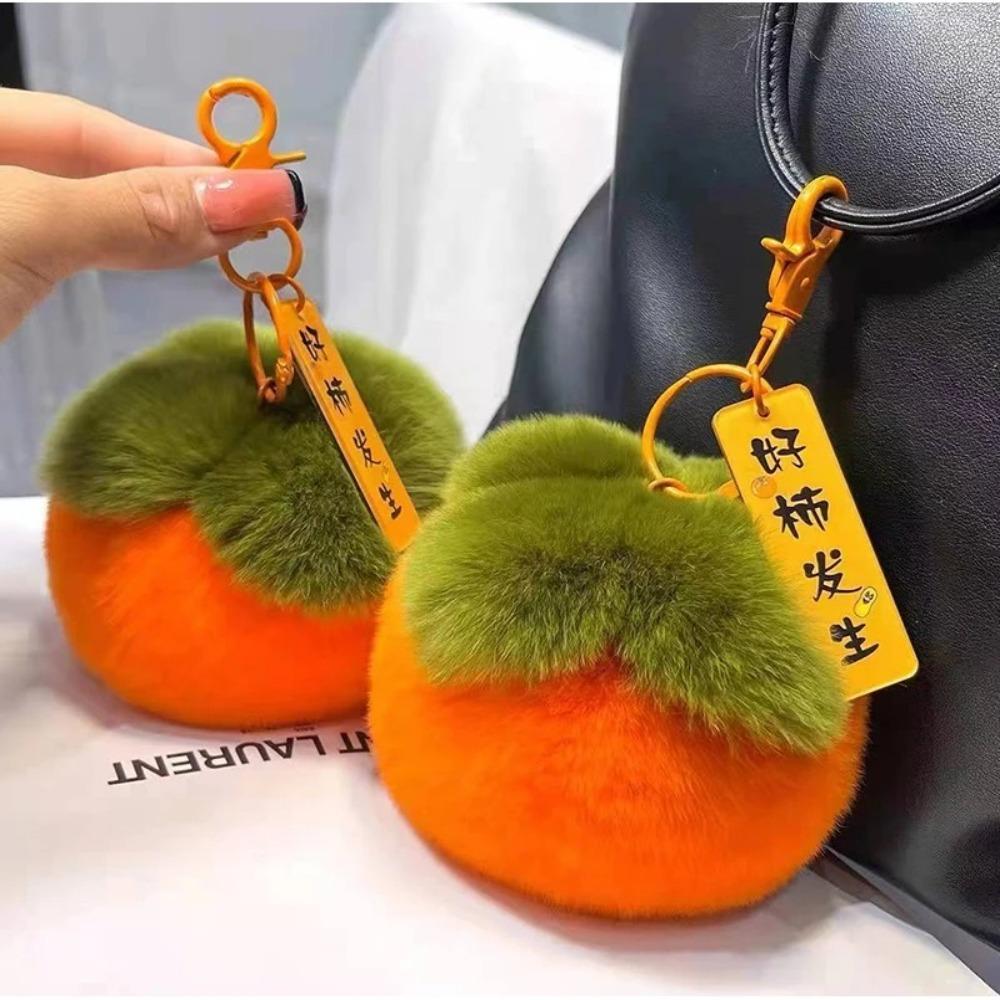 Soft Mini Persimmon Keychain Rabbit Fur Car Key Pendant Birthday Gift Backpack Bag Key Chain