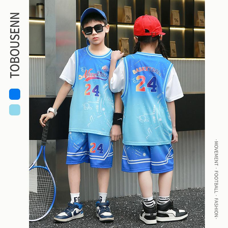 Wholesale of children's basketball clothes for boys and girls Printed kindergarten primary school students No. 24 jersey Light board performance