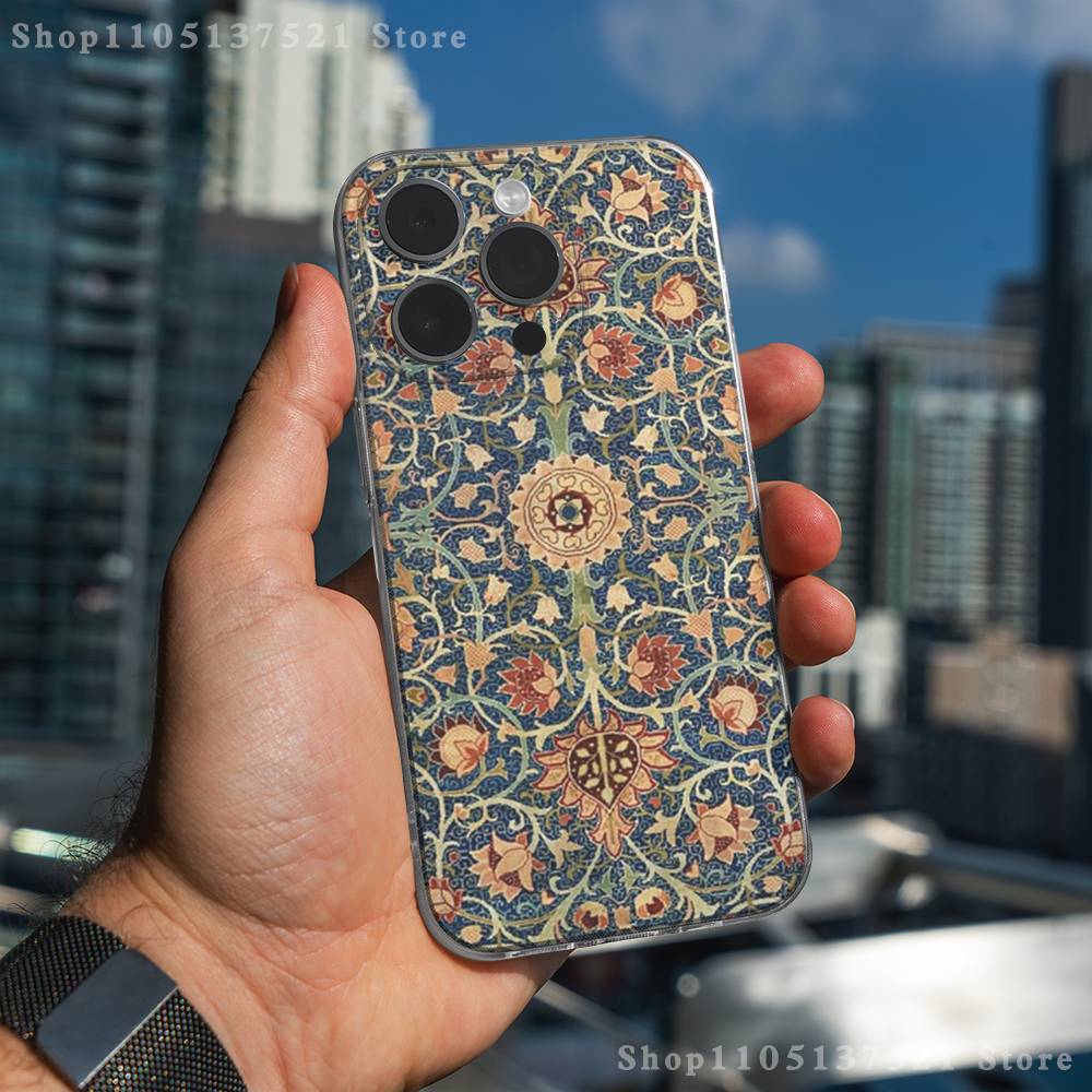 Art W-William M-Morris Phone Case For iPhone 16,15,17,12,13,14,11 Max,Pro,Plus,X,XS,XR,SE4,E Mini Transparent Cover