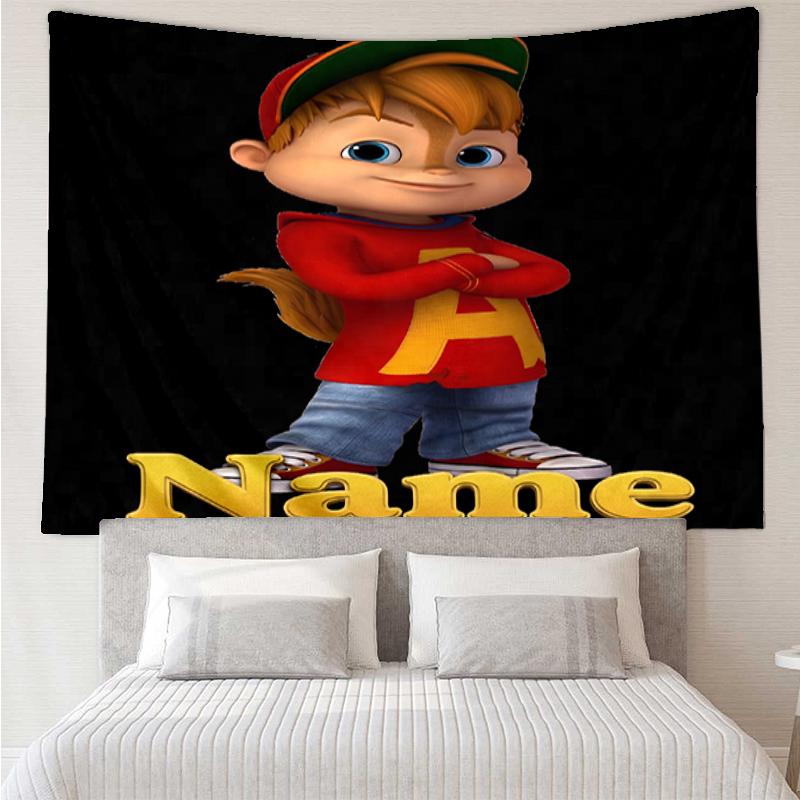 Custom Name Alvin and the Chipmunks Print Tapestry, Backdrop, Easy Setup, Ideal for Bedroom, Office & Living Room, with Aesthetic Wall Hanging Decor.
