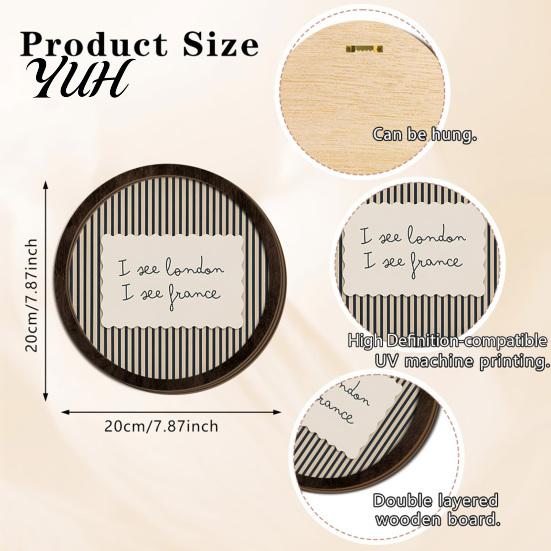 Modern Industrial Wall Decoration Retro Round Hanging Pendant, Wooden Striped Decor with English Slogans, Wood Stripe Picture Frame Ornament