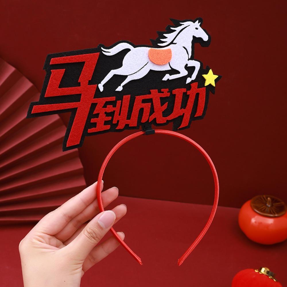 Cartoon 2026 Happy New Year Headband Red New Year Headdress Kawaii Horse Year Hairband Children