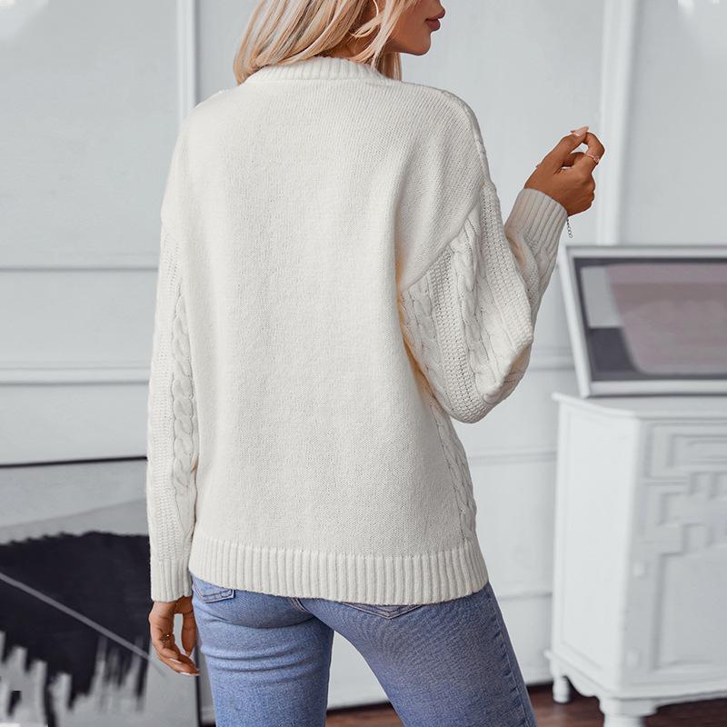 Twist Cable Pullover Sweater for Women In Autumn and Winter New European and American Retro Round Neck Long-sleeved Sweater for Women