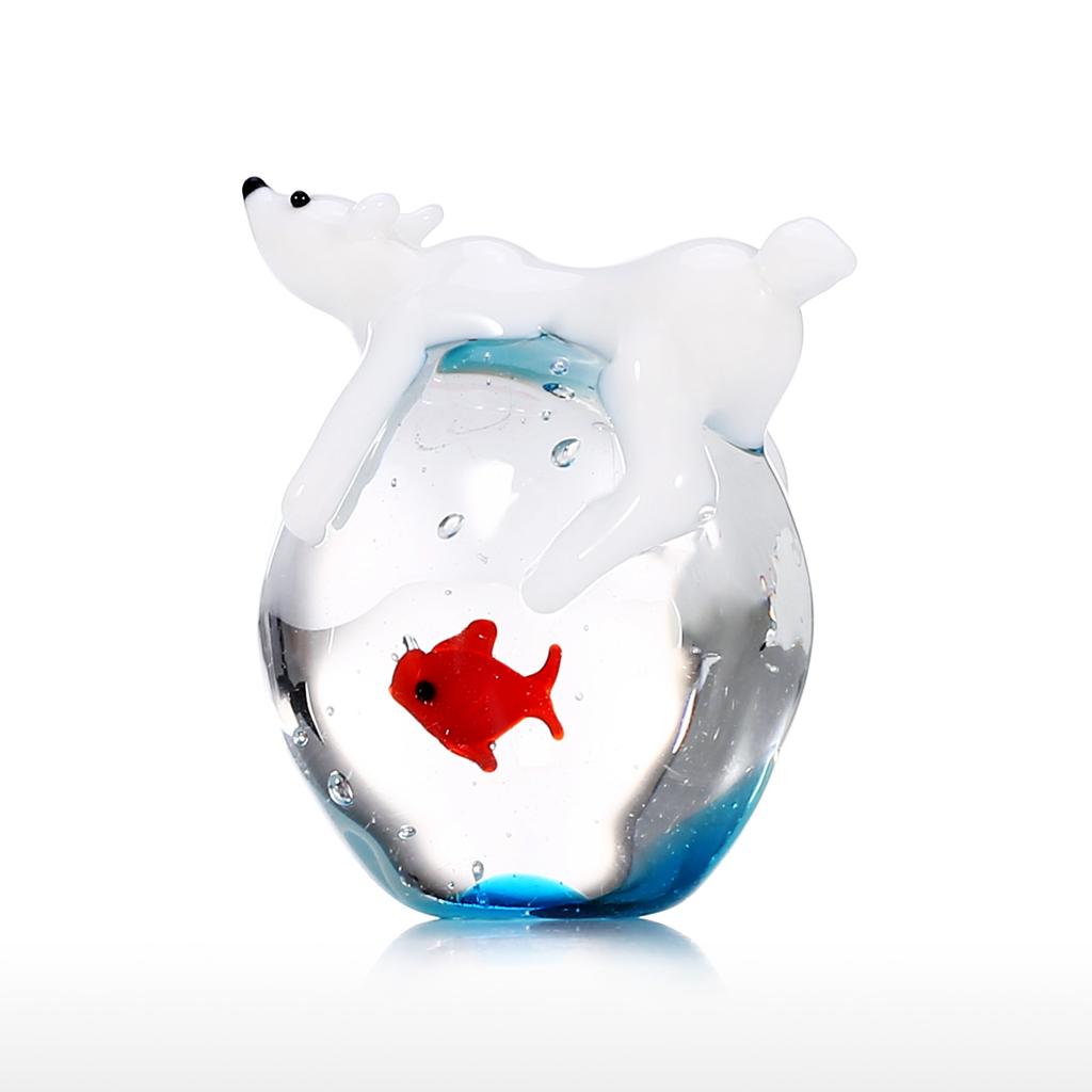 Белый медведь и рыба, ручная работа, искусство животного, ручное выдувное стекло, художественная фигурка дикого животного, украшение для дома