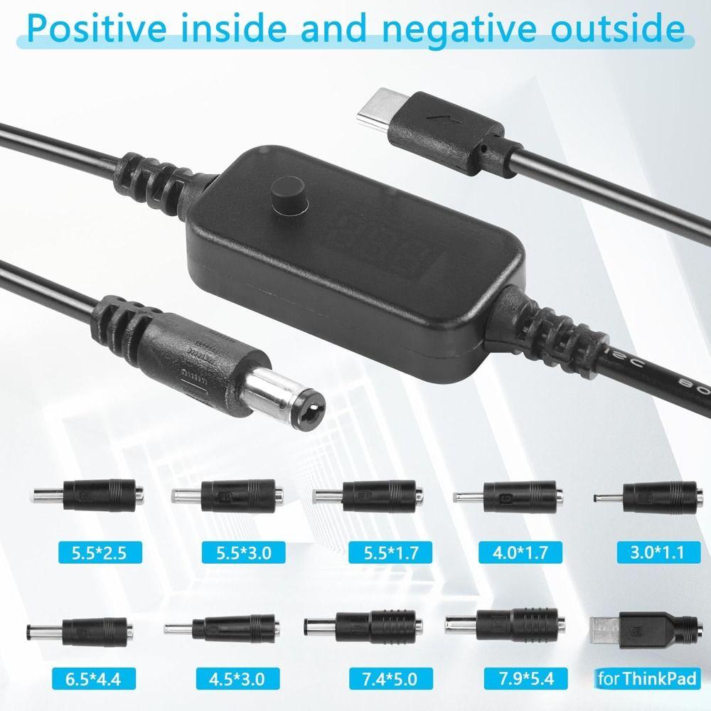 With 10 Connector Tips USB C To DC PD Adapter Cable 5V/9V/12V/15V/20V Boost Cable  Camera