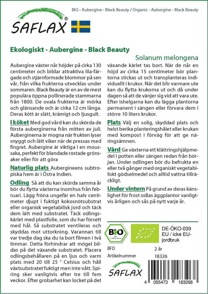 SAFLAX Garden in the Bag - Органический - Баклажаны - Black Beauty - 25 семян - С субстратом в подходящем пакете - Solanum melongena