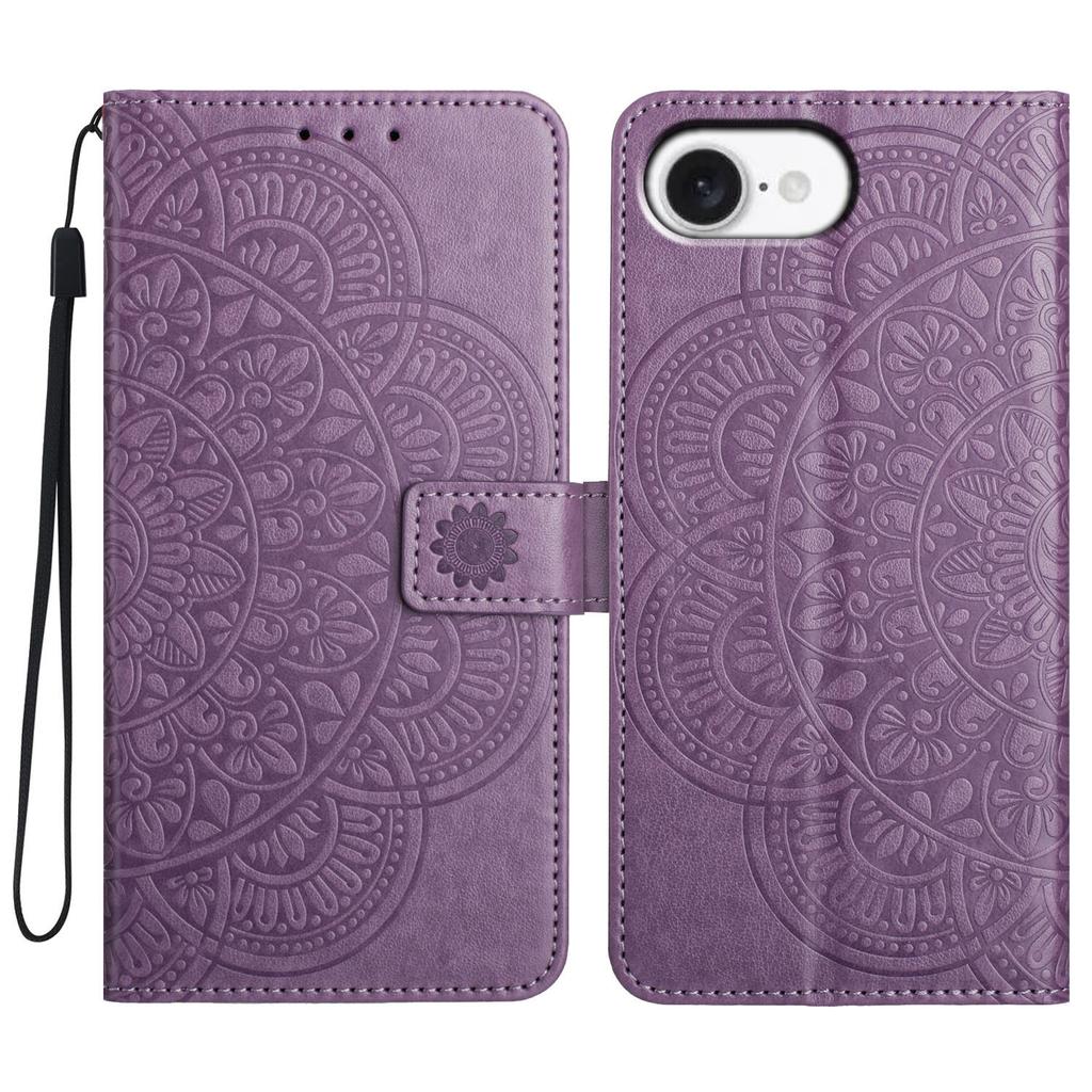 For iPhone 16e Wallet Phone Case Butterfly Floral Imprint Leather Flip Cover with Strap