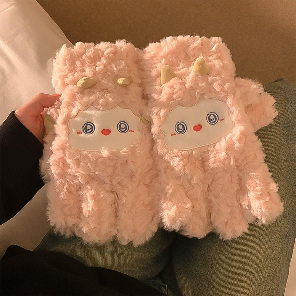 Polyester Sheep Plush Gloves Warm Fleece Lined Gloves Cute Winter Gloves For Students