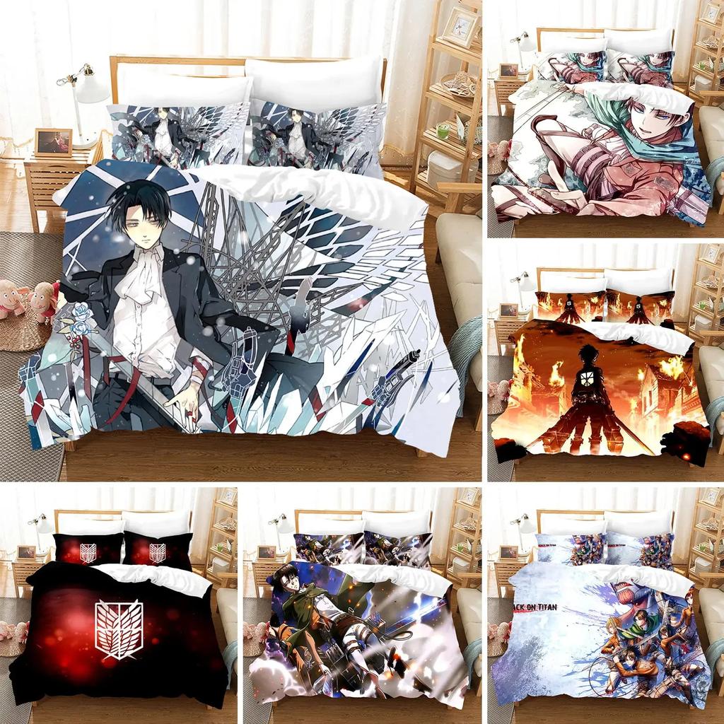 3D Printed Attack On Titan AOT Bedding Set Anime Levi Duvet Cover Double Twin Full Queen King Adult Kids Bedclothes Quilt Cover