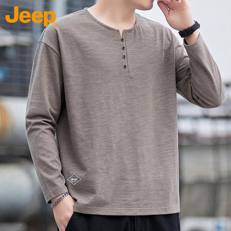 JEEP Men's Long-Sleeve Henley Cotton T-Shirt