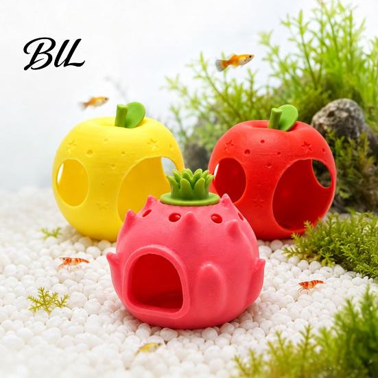 Fish Tank Cave Decorations Fruit Aquarium Hide Cave, Apple Pitaya Hideout, 3D Safe Shelter for Water Pets Printed Decorative Betta And Shrimp Breeding