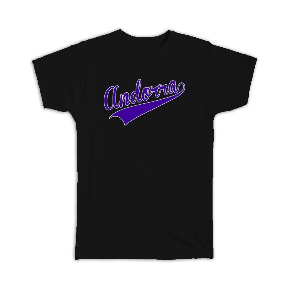 Gift T-Shirt : Andorra Flag Varsity Script Baseball Beisbol Country Pride