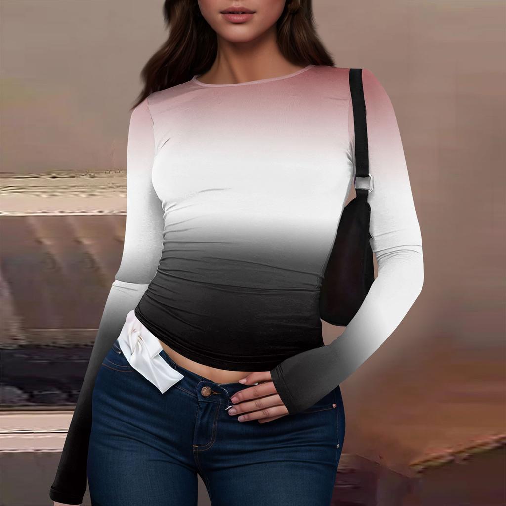 Женская модная повседневная футболка с круглым вырезом и длинным рукавом с принтом