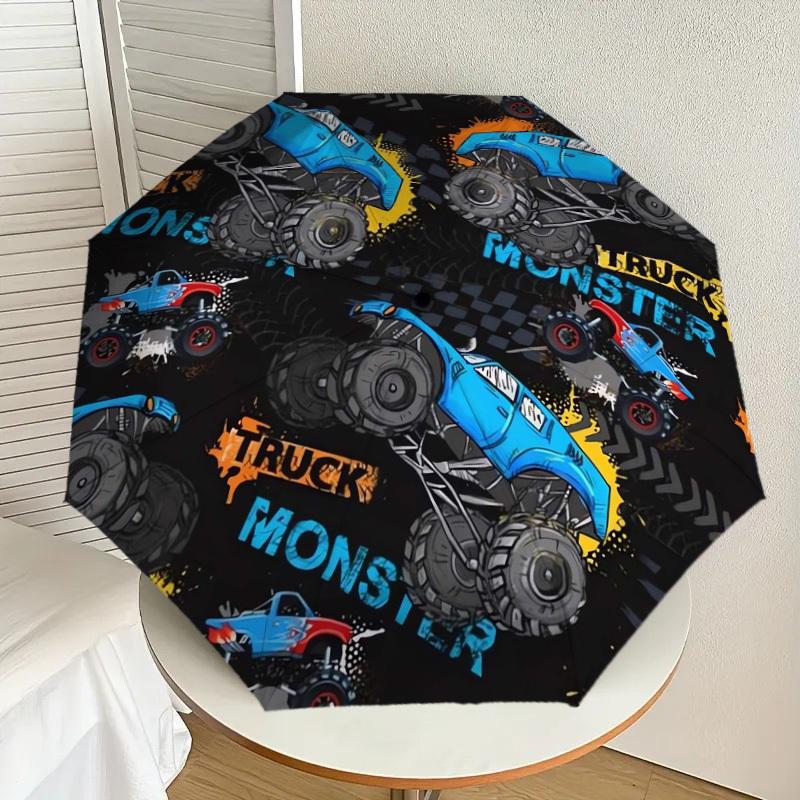1pc Monster Truck Pattern Umbrella with Plastic Handle,Suitable for All Seasons Home Travel Outdoor UmbrellaDD631