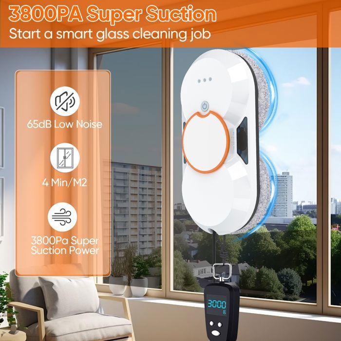 Window Cleaning Robot, 3800PA suction, 60ML electric spray, 3 cleaning modes, remote control, Intelligent Navigation