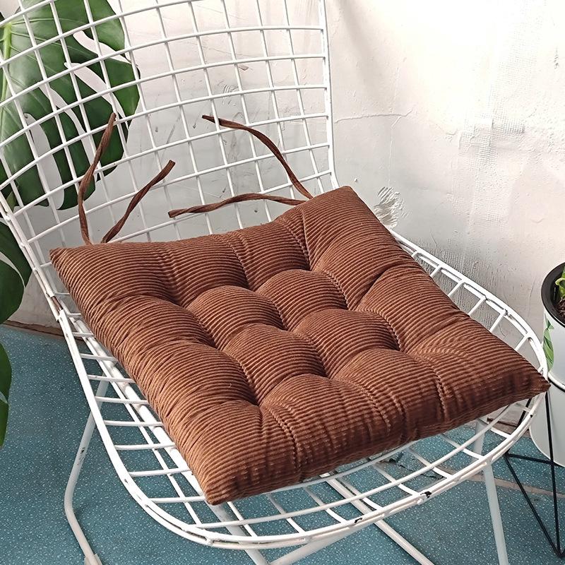 Warm Corduroy Strap Chair Cushion - Solid Color, Comfortable Chair Pad for Autumn and Winter
