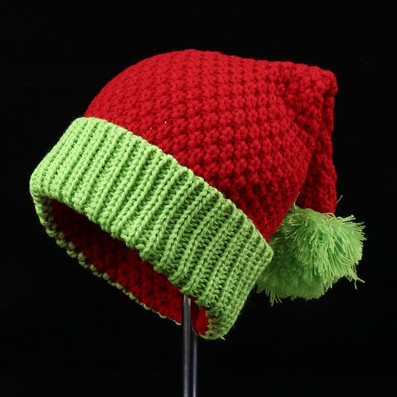 Red Christmas baby knitted wool hat autumn and winter hairball striped warm foreign style Christmas gift knitted hat