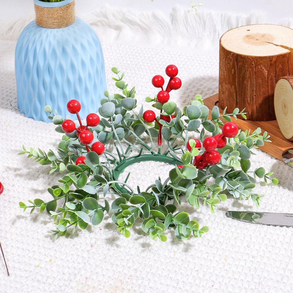 25cm Candle Holder Wreath Red Fruit Eucalyptus Leaves Wreath Candlestick Wreath Christmas