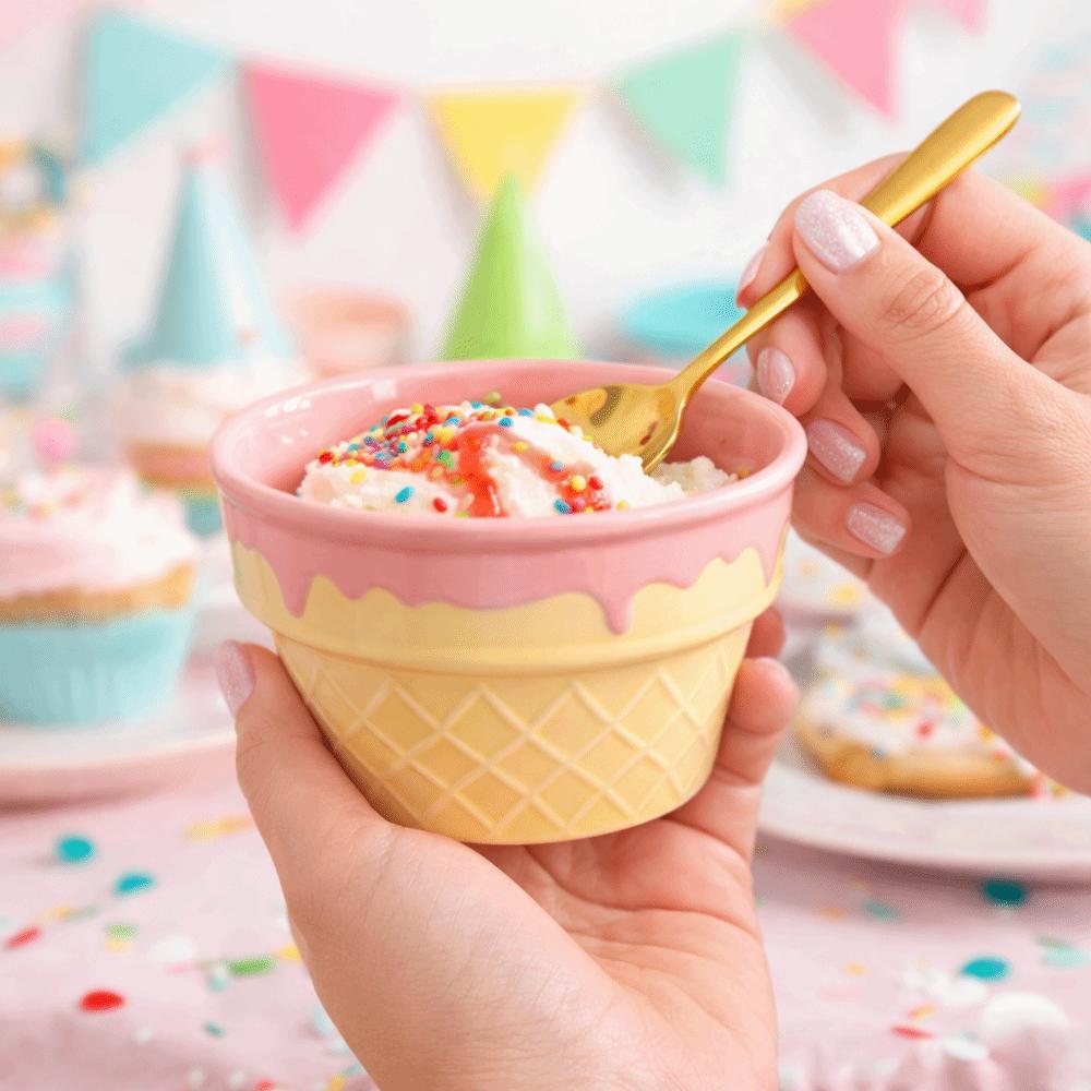 Ice Cream Shaped Ceramic Yogurt Bowl Cream Colored Dining Plate Oatmeal Dessert Bowl Restaurant
