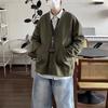 Базовые куртки в японском стиле однотонные Мужская одежда Винтажные с V-образным вырезом Осенние Новые с длинным рукавом Карманы Повседневные Однобортные пальто