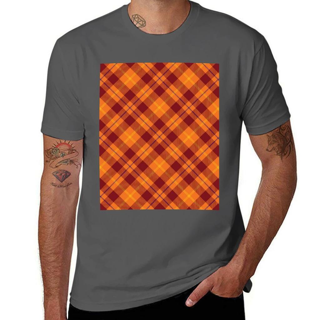 Autumnal Cross Tartan Plaid Tshirt Regular Fit Plain Tee Shirt