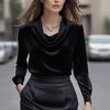 Women Shirt Swing Collar Long Sleeve Design Loose Fit Shirt Solid Color Versatile Office Lady Shirt Workwear