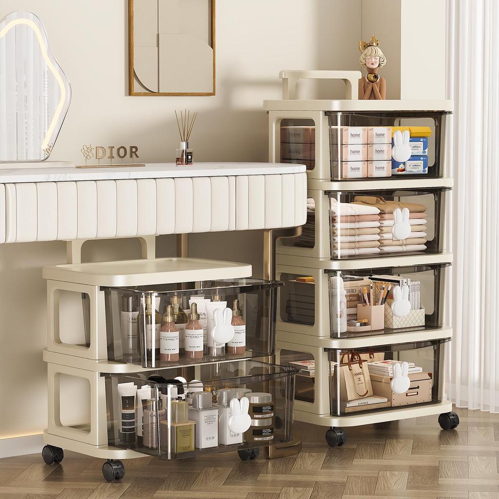 Rabbit Trolley: Multi-layer Cart with Wheels and Drawer for Children's Books and Storage