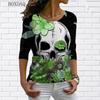 Длинные рукава Черепа и цветочный 3D принт Женские уличные хип-хоп футболки весна осень свободные повседневные топы с круглым вырезом большого размера