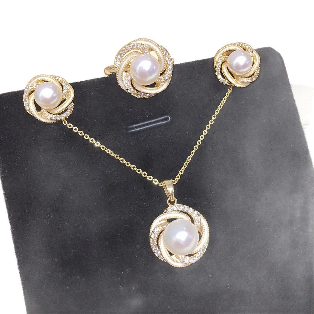 SHDIYAYUN Natural Freshwater Pearl Jewelry Set Gold Plated Earrings Pendants Rings Hot Sale