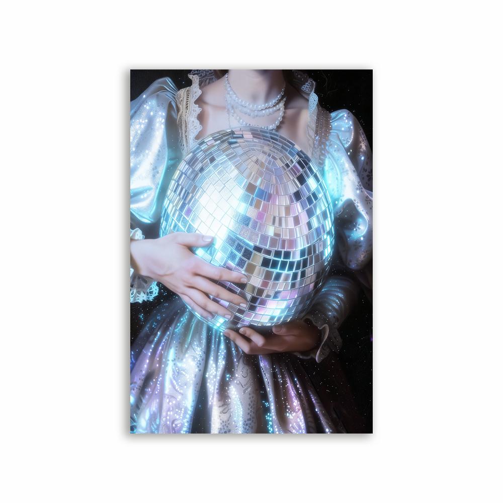 Surreal Disco Ball Portrait Art Print Eclectic Gallery Wall Disco Ball Portrait Art Print Baroque Decor Canvas Painting Decor