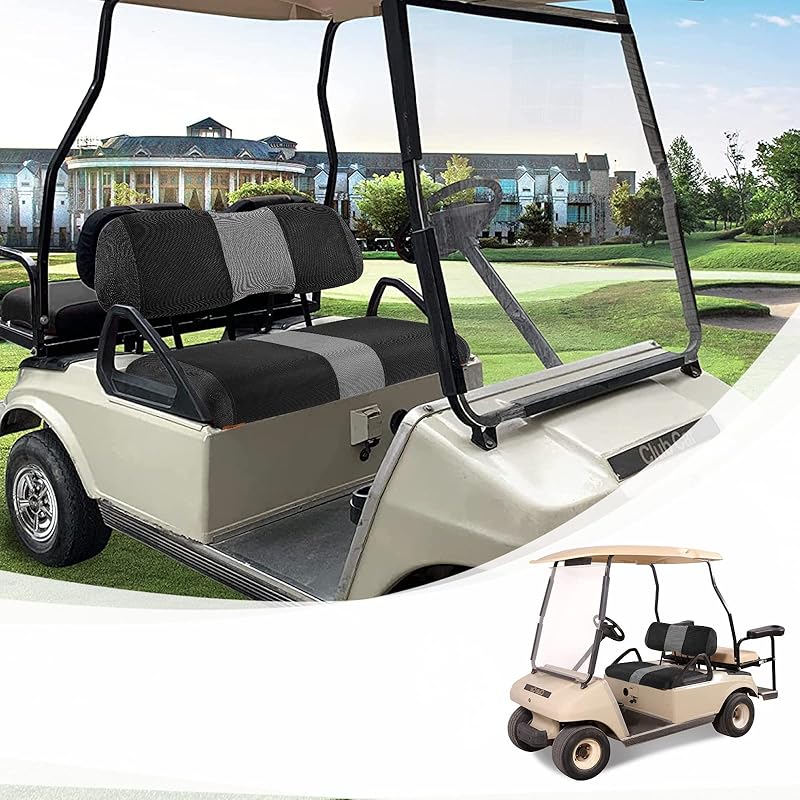 Чехлы на переднее сиденье гольф-кара, подходят для EZGO TXT 1994-2013, Стирка, Дышащая сетчатая ткань, Регулируемый чехол на сиденье для гольф-кара, Черный и серый