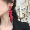 Red Rose Long Tassel Acrylic Resin Drop Petals Dangle Earrings Accessories Jewelry Stud Earring