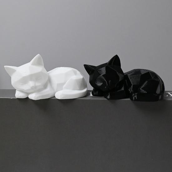 3D Printed Sleeping Cat Figurines, Geometric Cat Statue, Minimalist Cute Cat Art Crafts Decoration for Home Office Desktop Shelf
