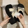 Rhinestone One-word Slippers for Women's Summer Wear 2025 New Small Man Height Increase Thick Bottom Fashion Beach Cool Slippers for Women