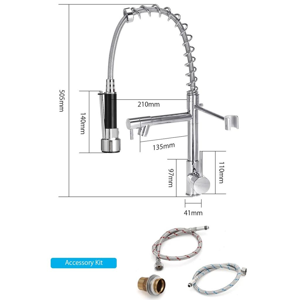 Выдвижной кухонный кран с хромированной отделкой, пружинный смеситель с поворотным изливом, раковина